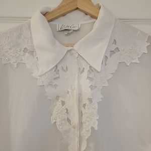 Vintage Kathy Che Embroidery beadedcollar blouse, size 16